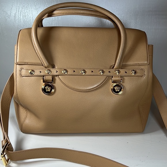 2013 Vintage Versace Large Signature Tote Nude Leather Nicole Kidman Cannes - Picture 10 of 17